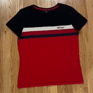Tommy Hilfiger Women's Black, White, and Red Tee